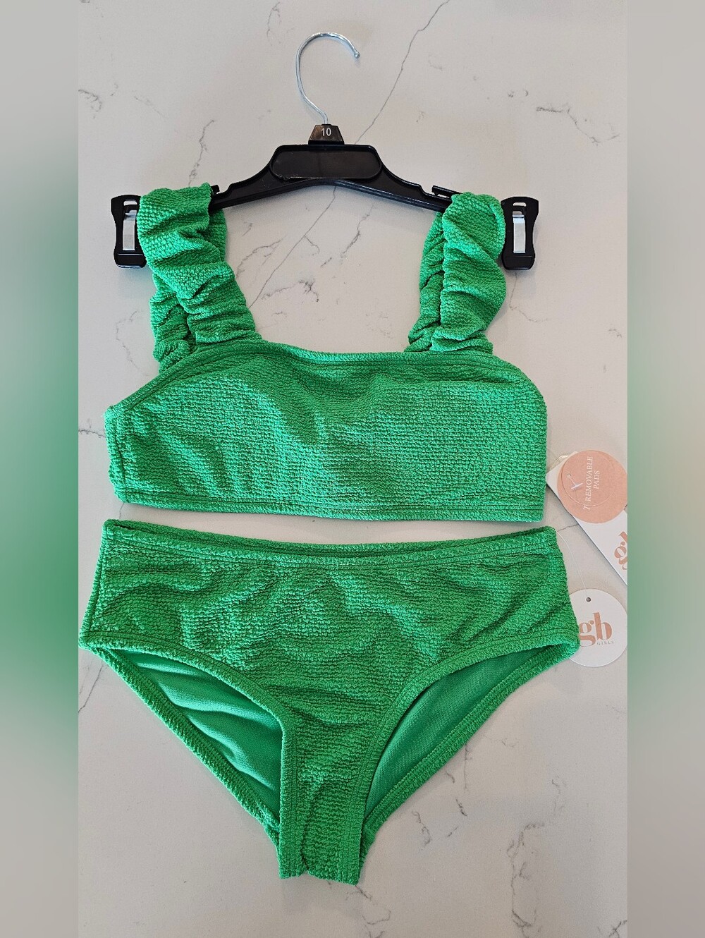 GB girls Bright Green Ruffle-Strap Kids Bikini 2 Piece Swim Suit Size 10 NWT